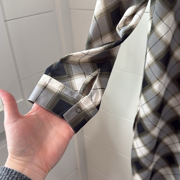 PRANA Flint Maxi Tunic Top in Charcoal Gray Plaid Flowy Mini Dress Size Medium - Picture 6 of 11